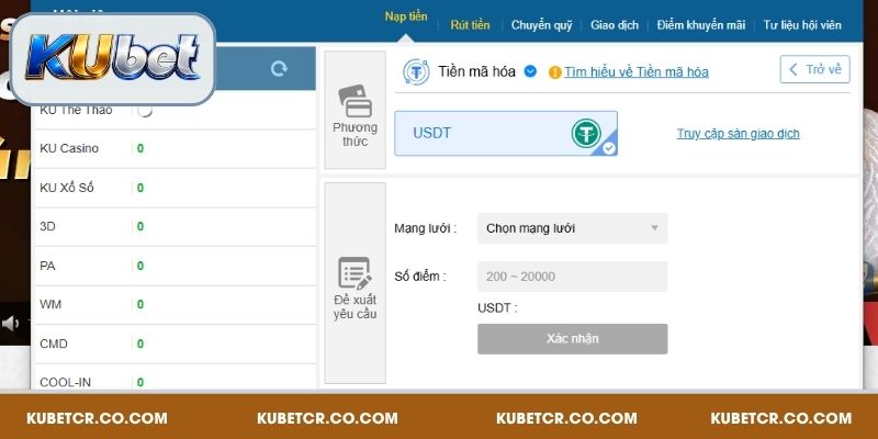 Nạp thông qua tiền mã hóa bảo mật, tiện lợi