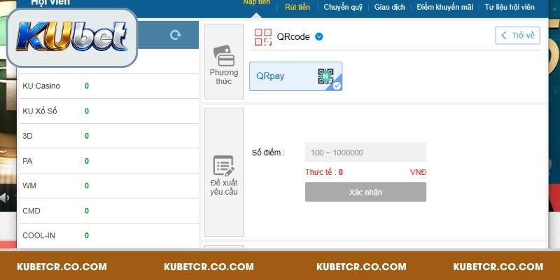 Nạp tiền Kubet thông qua QR code cực đơn giản